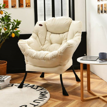 Sillón decorativo tapizado contemporáneo con cojín y bolsillo lateral en beige