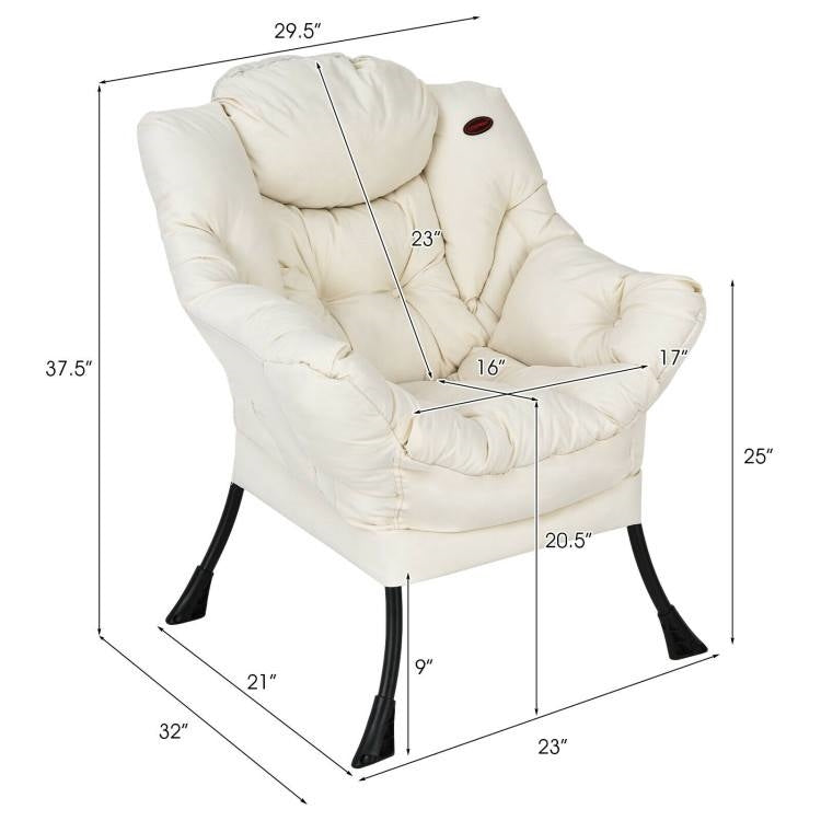 Sillón decorativo tapizado contemporáneo con cojín y bolsillo lateral en beige