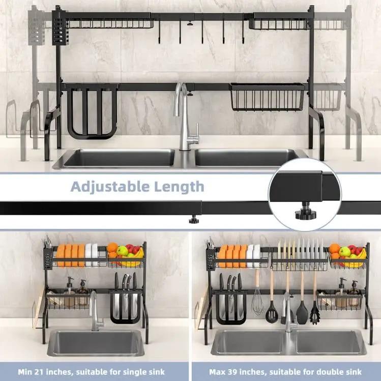 Two Tier Black Steel Over the Sink Dish Rack