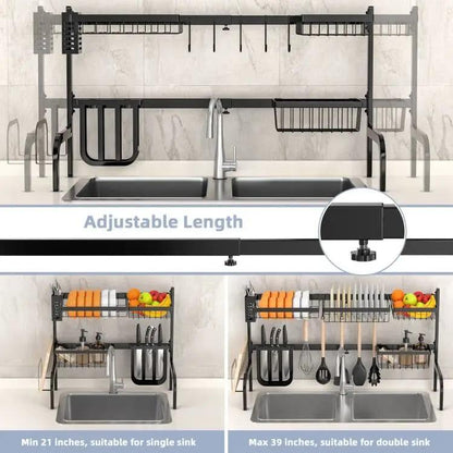 Two Tier Black Steel Over the Sink Dish Rack