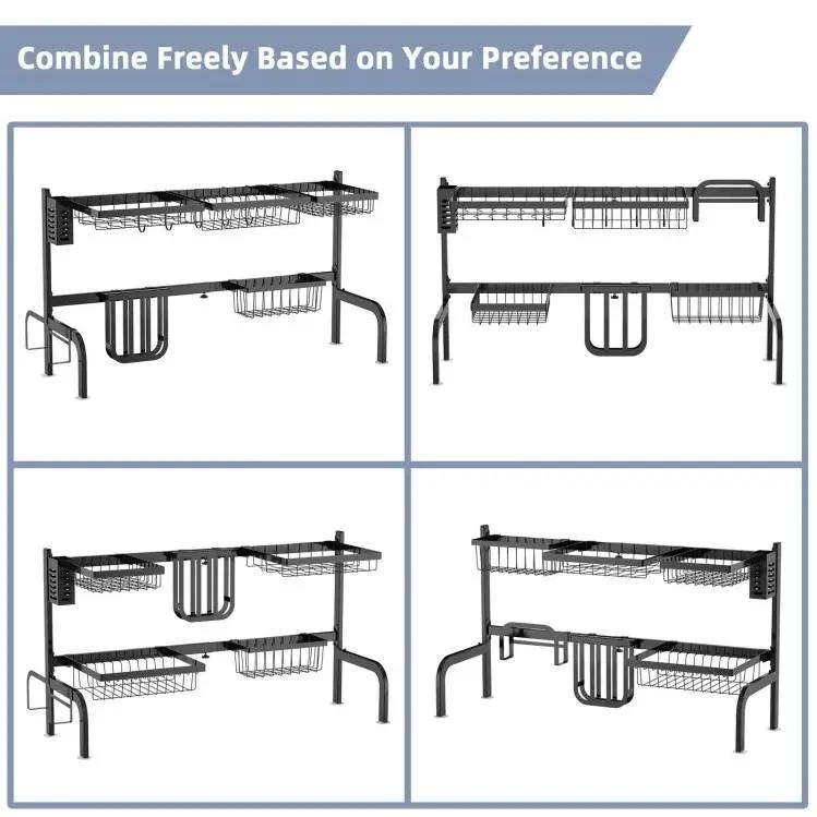 Two Tier Black Steel Over the Sink Dish Rack