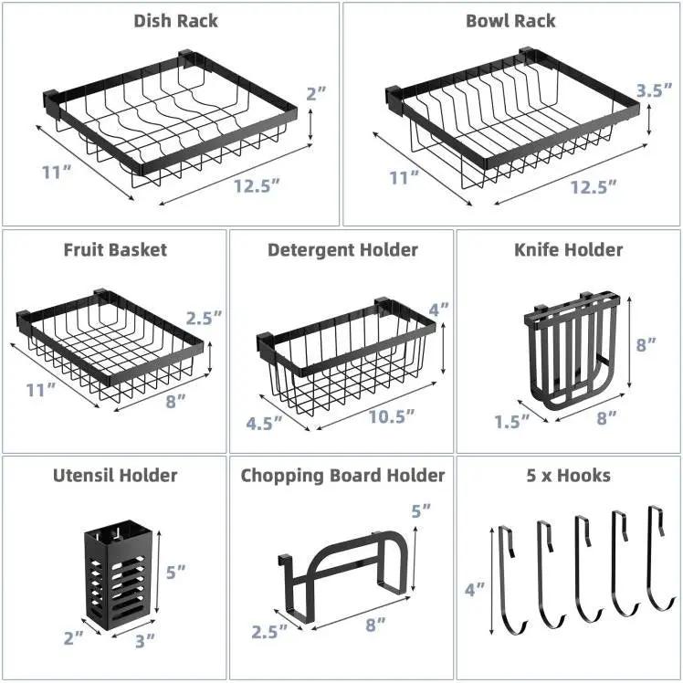 Two Tier Black Steel Over the Sink Dish Rack