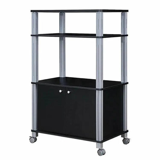 Modern bakers rack cart with 3 shelves on wheels, black wood finish, cabinet HomePacific on Tampa Home & Garden Store