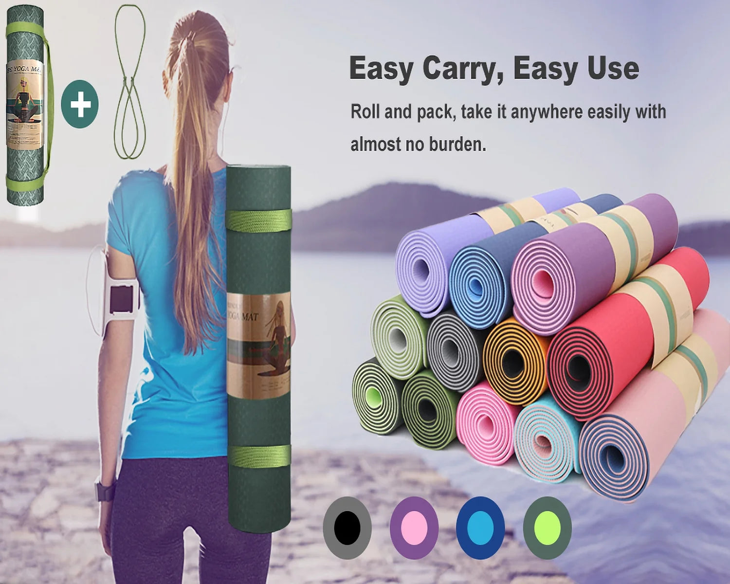 COCOBELA Dual-Sided Yoga Mat – 8mm Extra Thick, Eco-Friendly TPE – Reversible Non-Slip, Waterproof, Lightweight & Odor-Free – 72"x24" for Yoga, Pilates, Stretching & Fitness - Tampa Home & Garden Store