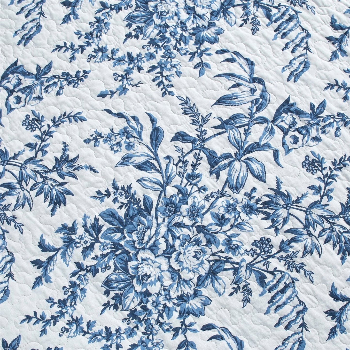 Juego de edredón de algodón floral azul y blanco reversible de 3 piezas tamaño Full/Queen con bolsa de transporte