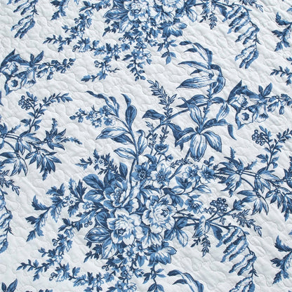Juego de edredón de algodón floral azul y blanco reversible de 3 piezas tamaño Full/Queen con bolsa de transporte