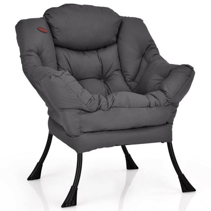 Sillón tapizado moderno con cojín y bolsillo lateral, en gris