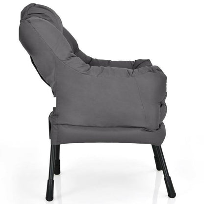 Sillón tapizado moderno con cojín y bolsillo lateral, en gris