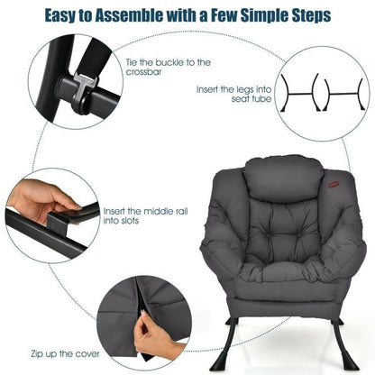 Sillón tapizado moderno con cojín y bolsillo lateral, en gris