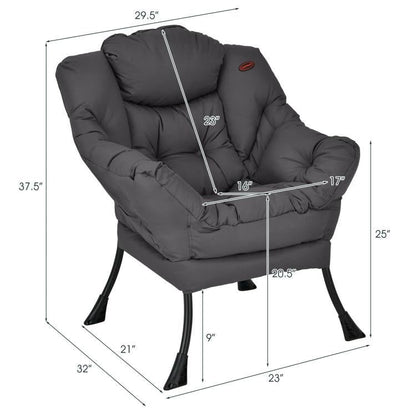 Sillón tapizado moderno con cojín y bolsillo lateral, en gris