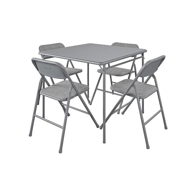 5-Piece Square Folding Dining Table and 4 Chairs Set in Grey