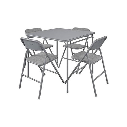 5-Piece Square Folding Dining Table and 4 Chairs Set in Grey