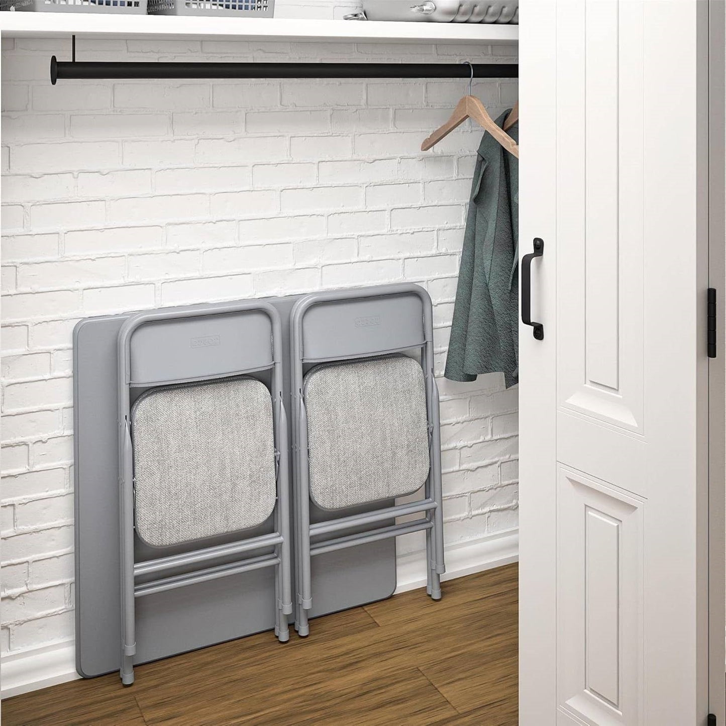 5-Piece Square Folding Dining Table and 4 Chairs Set in Grey