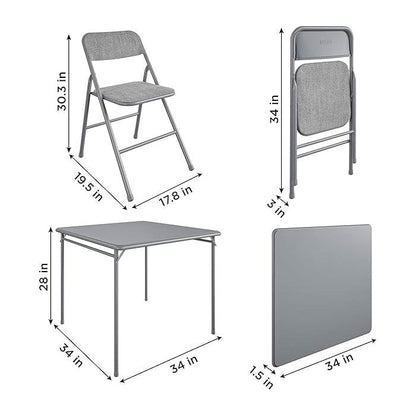 5-Piece Square Folding Dining Table and 4 Chairs Set in Grey