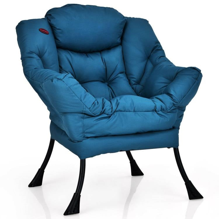 Sillón de Acento Acolchado Moderno con Bolsillo Lateral en Tela Tapizada Azul Marino