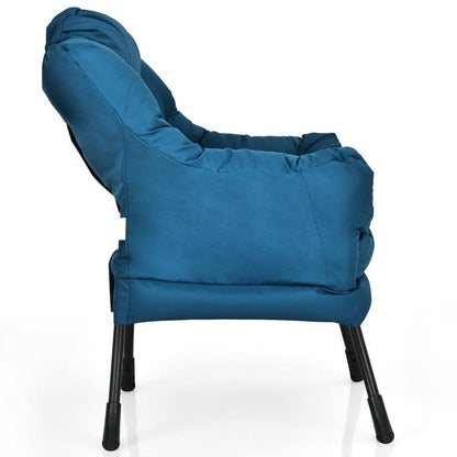 Sillón de Acento Acolchado Moderno con Bolsillo Lateral en Tela Tapizada Azul Marino