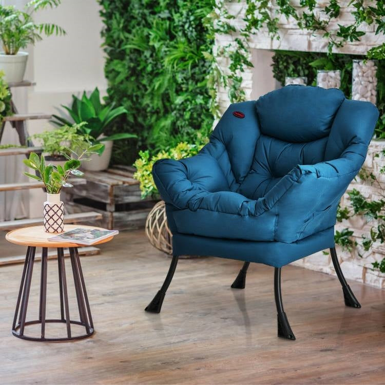 Sillón de Acento Acolchado Moderno con Bolsillo Lateral en Tela Tapizada Azul Marino
