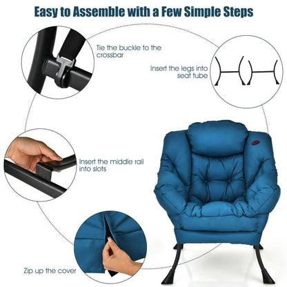 Sillón de Acento Acolchado Moderno con Bolsillo Lateral en Tela Tapizada Azul Marino