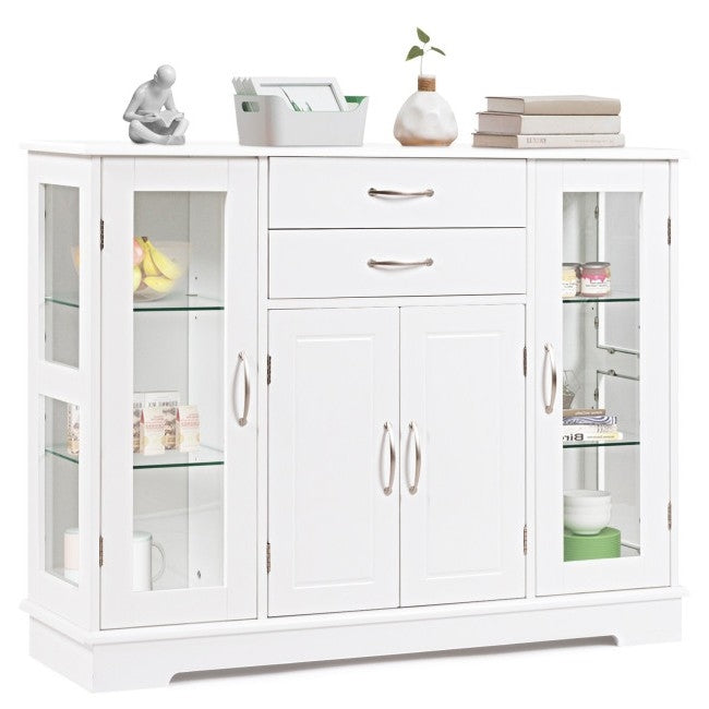 Aparador de madera blanca con puertas de cristal