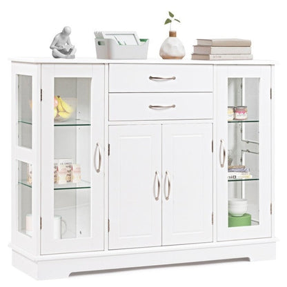 Aparador de madera blanca con puertas de cristal
