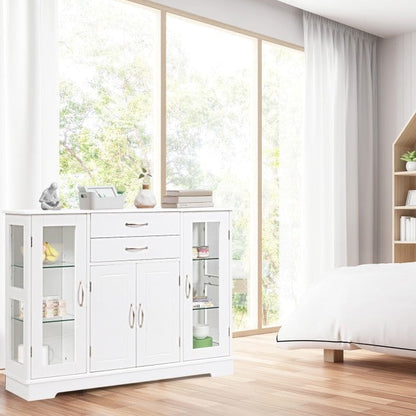 Aparador de madera blanca con puertas de cristal