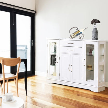 Aparador de madera blanca con puertas de cristal