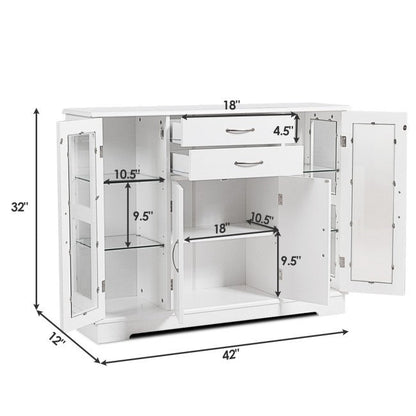 Aparador de madera blanca con puertas de cristal