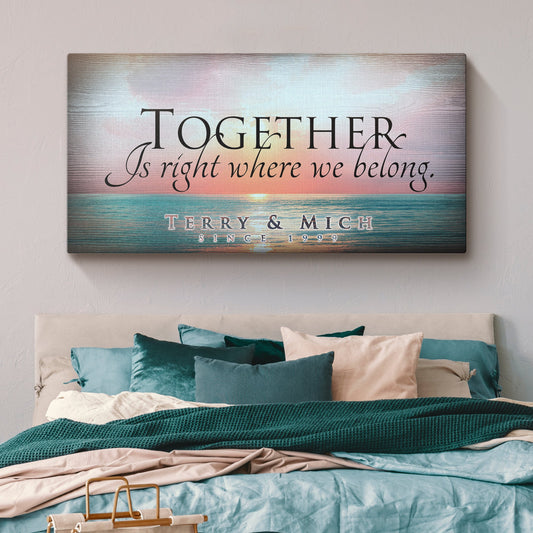Together Sign canvas wall art with pastel sunset ocean backdrop by Tailored Canvases on Tampa Home & Garden Store