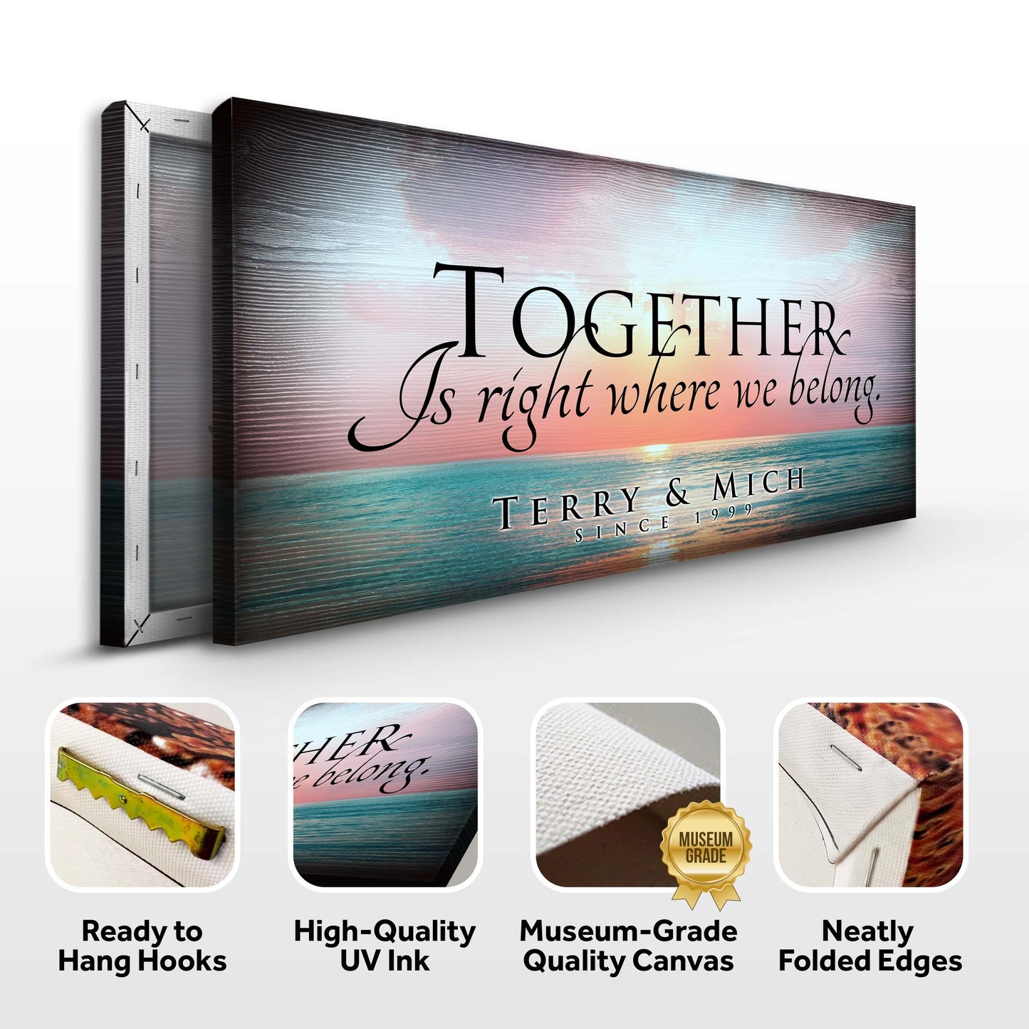 Together Sign VI canvas by Tailored Canvases; two-panel canvas with sunset ocean background on Tampa Home & Garden Store