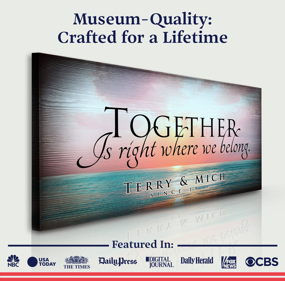 Together Sign canvas by Tailored Canvases with sunset ocean backdrop on Tampa Home & Garden Store