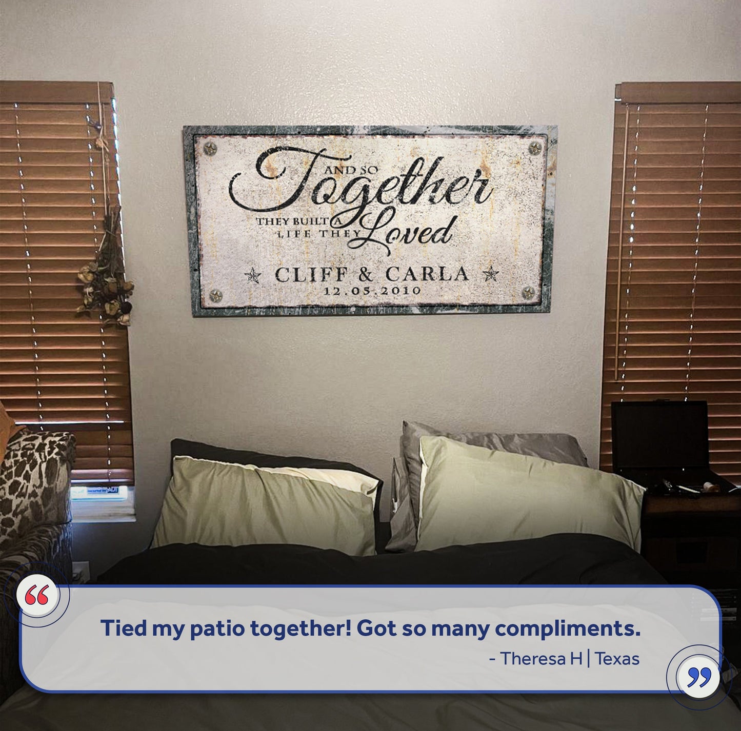 Together Sign IV canvas by Tailored Canvases, distressed white plaque with black script frame on Tampa Home & Garden Store