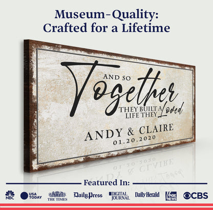 Together Sign II canvas by Tailored Canvases, rustic beige crafting canvas with dark brown frame on Tampa Home & Garden Store