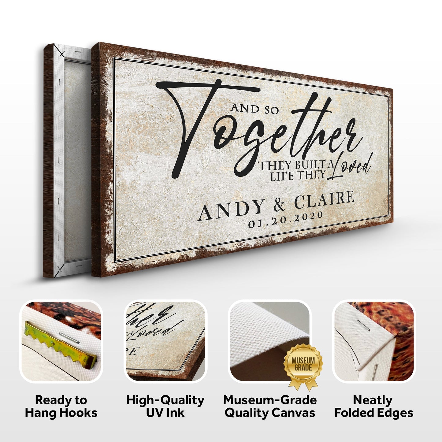Together Sign II canvas by Tailored Canvases; beige crafting canvas with weathered border on Tampa Home & Garden Store