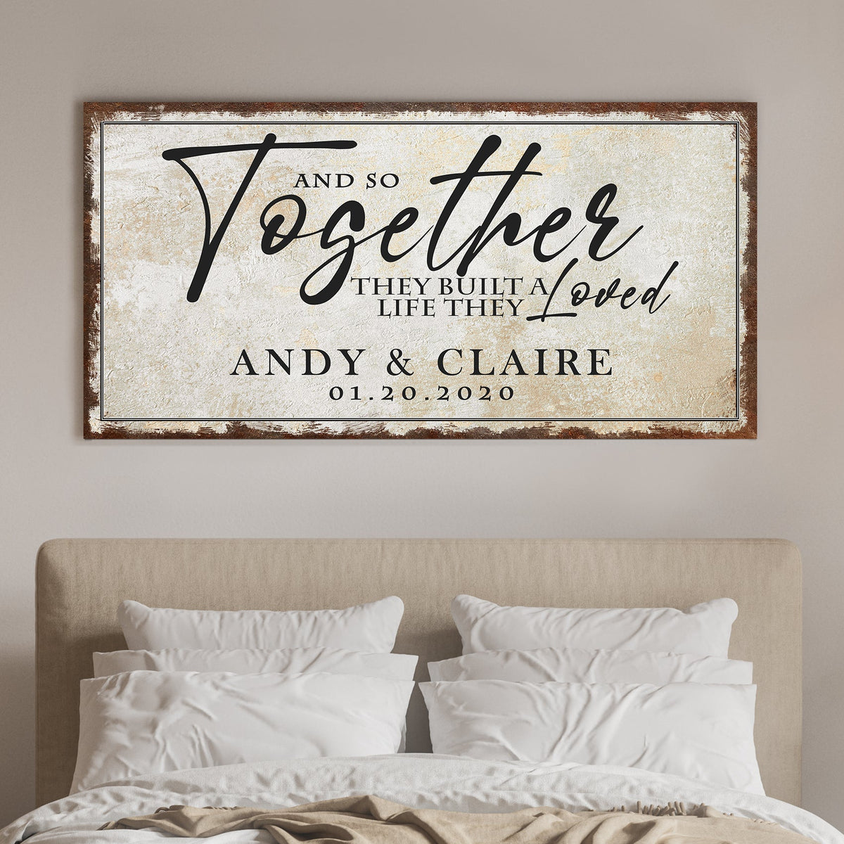 Together Sign II canvas wall art by Tailored Canvases; rustic beige textured background on Tampa Home & Garden Store