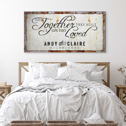 Together Sign III canvas crafting sign with ivory background and rustic distressed frame on wall on Tampa Home & Garden Store