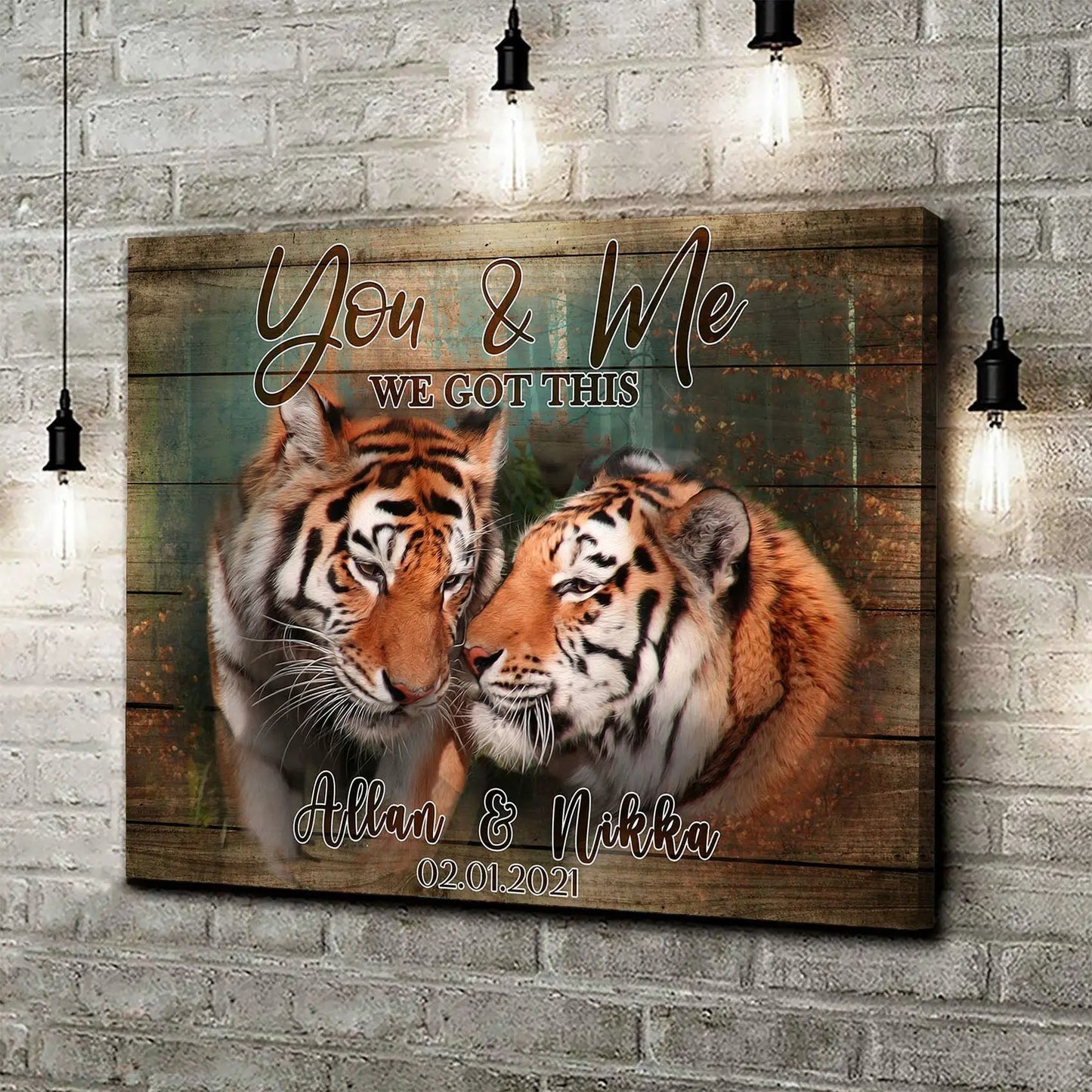 We Got This Tiger Couple Sign canvas with two tigers on rustic wood by Tailored Canvases on Tampa Home & Garden Store