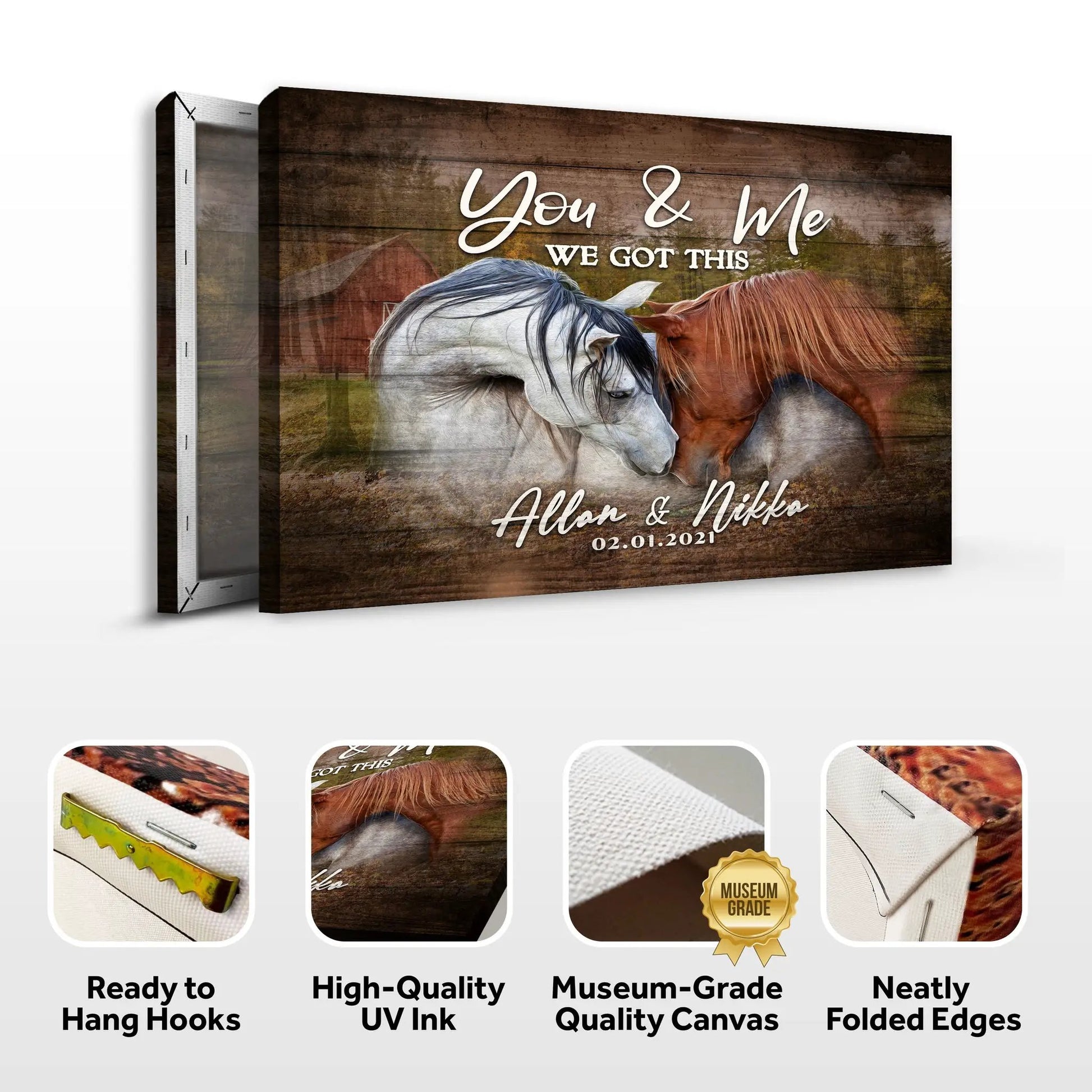 We Got This Couple Horse Sign canvas by Tailored Canvases with horses on rustic wood background on Tampa Home & Garden Store