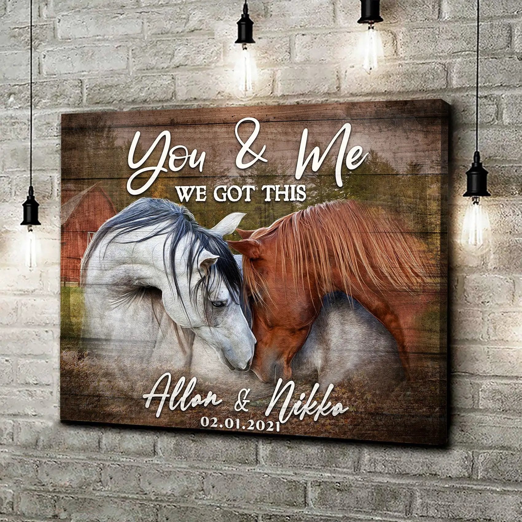 We Got This Couple Horse Sign canvas by Tailored Canvases with horses on rustic wood on Tampa Home & Garden Store