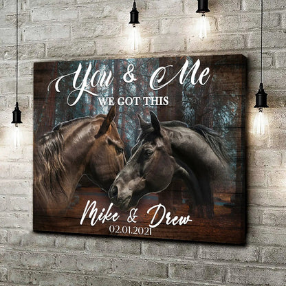 We Got This Couple Horse Sign canvas with two horses on a wood backdrop Tailored Canvases on Tampa Home & Garden Store