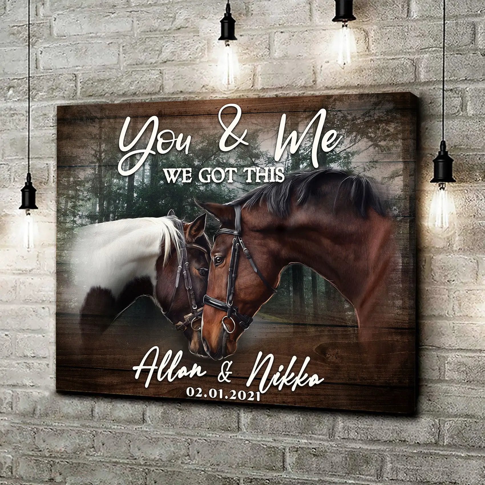 We Got This Couple Horse Sign canvas by Tailored Canvases with two horses on rustic wood on Tampa Home & Garden Store