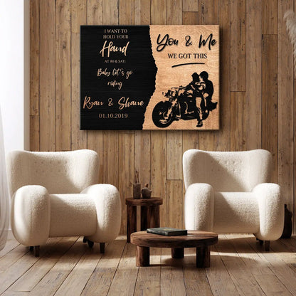 Canvas sign We Got This Bikers Couple Sign, black and copper split panels on Tampa Home & Garden Store