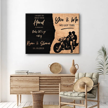 Canvas sign We Got This Bikers Couple Sign with black tan split and motorcycle silhouette on Tampa Home & Garden Store