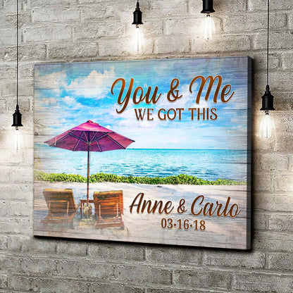 We Got This Couple Beach Sign canvas with ocean scene and You & Me WE GOT THIS text on Tampa Home & Garden Store