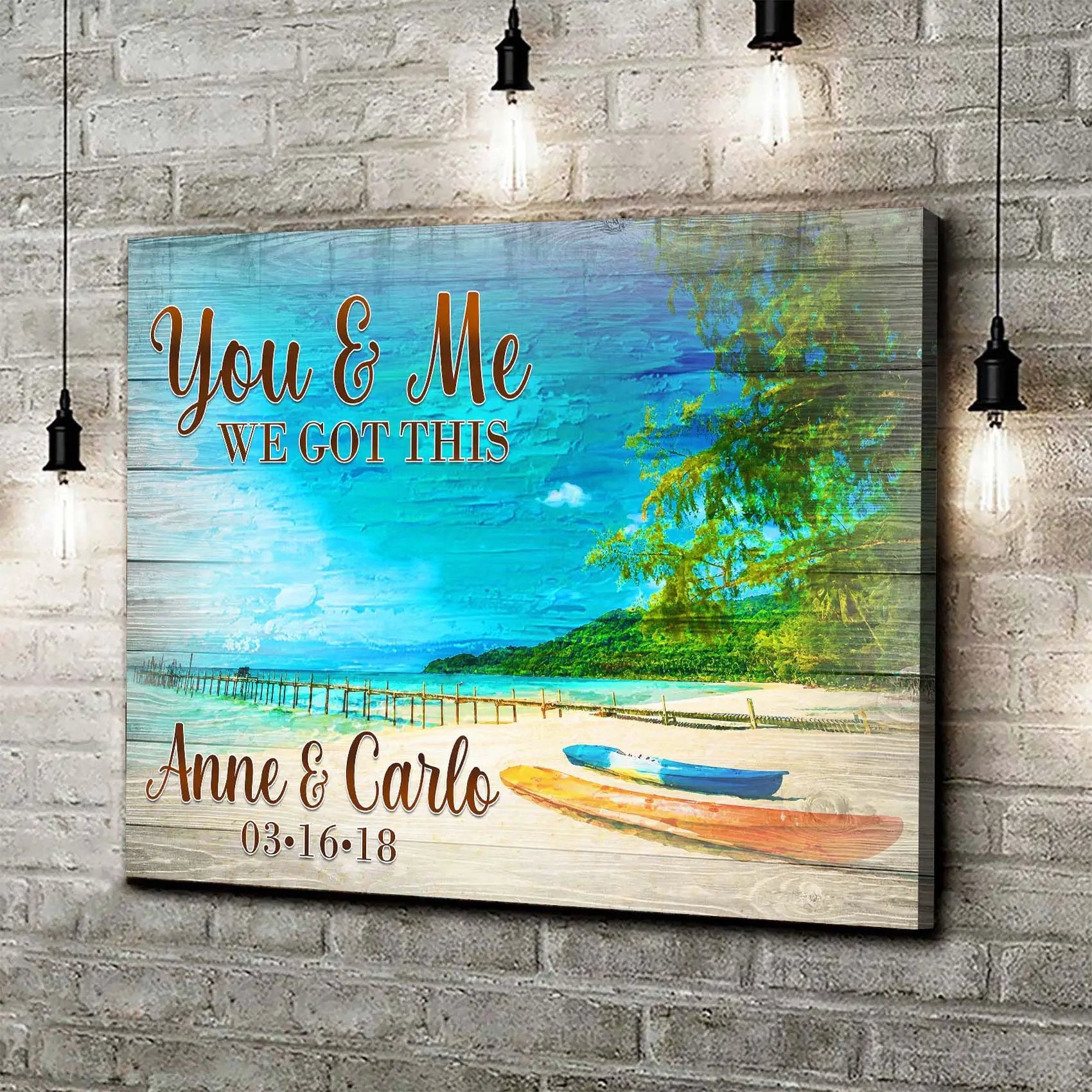 We Got This Couple Beach Sign canvas featuring blue ocean scene and brown script text on Tampa Home & Garden Store