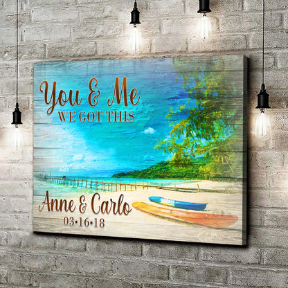 We Got This Couple Beach Sign canvas featuring blue ocean scene and brown script text on Tampa Home & Garden Store