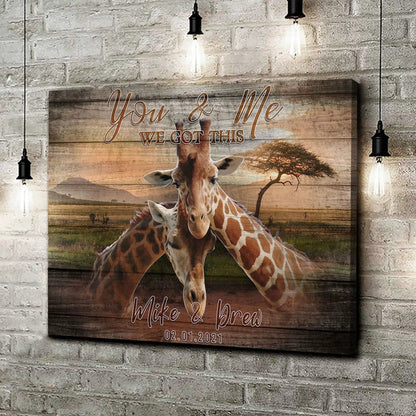 We Got This Couple Giraffe Sign canvas by Tailored Canvases, two giraffes at sunset on Tampa Home & Garden Store