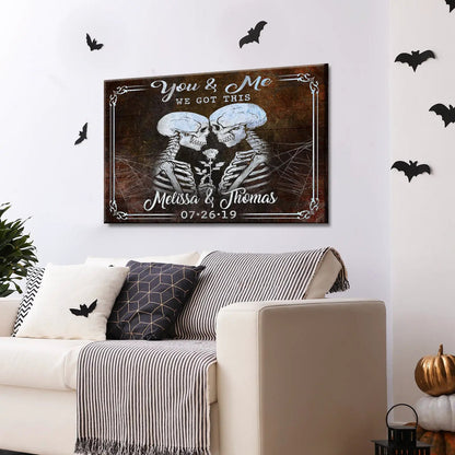Canvas sign We Got This Skeleton Couple IV with kissing skeletons, Melissa & Thomas on Tampa Home & Garden Store