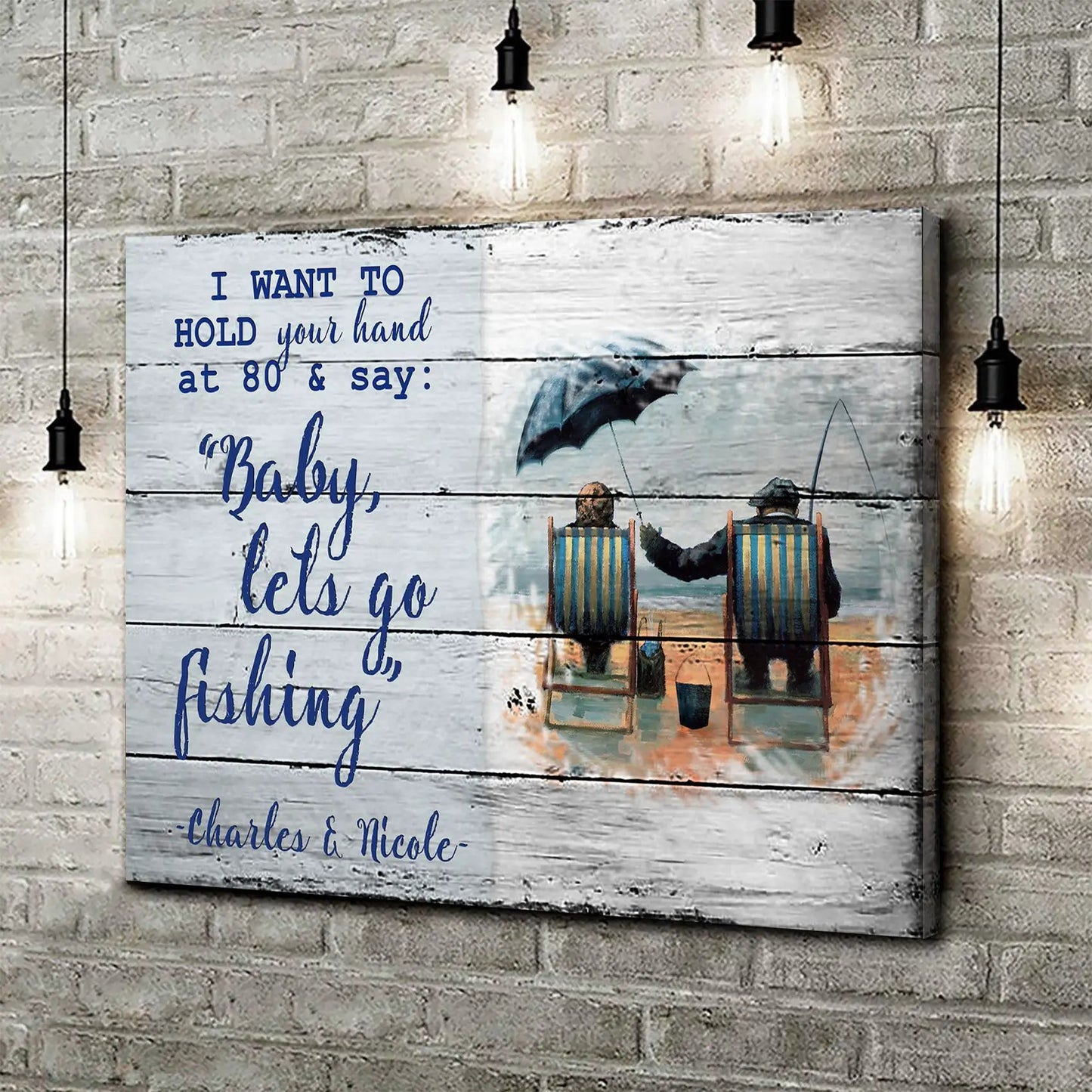 Canvas art Hold Your Hand at 80 sign by Tailored Canvases, rustic white wood backdrop on Tampa Home & Garden Store