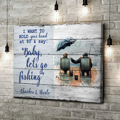 Canvas art Hold Your Hand at 80 sign by Tailored Canvases, rustic white wood backdrop on Tampa Home & Garden Store