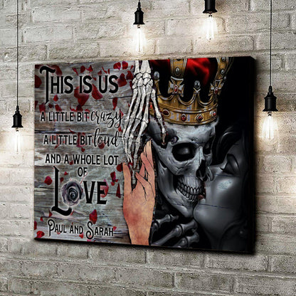 Gothic couple canvas This Is Us by Tailored Canvases with skeleton hand and crown against wood on Tampa Home & Garden Store
